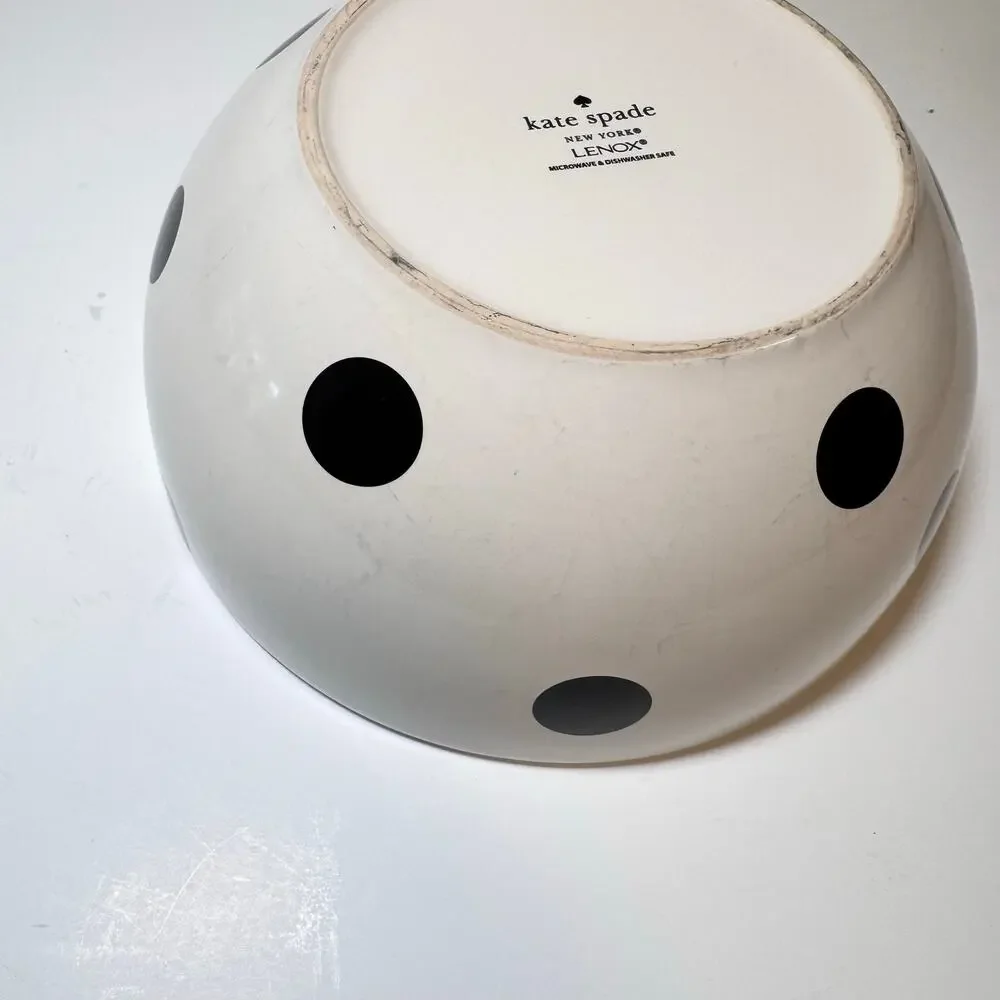 Kate Spade New York Deco Dot Lenox Serving Bowl Ceramic White Black Polka Dot 8